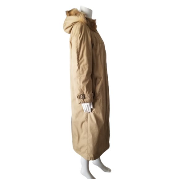 Zero King Trench Coat Hooded 100% Lambswool Filling Tan Womans Size 12 - Picture 3 of 10